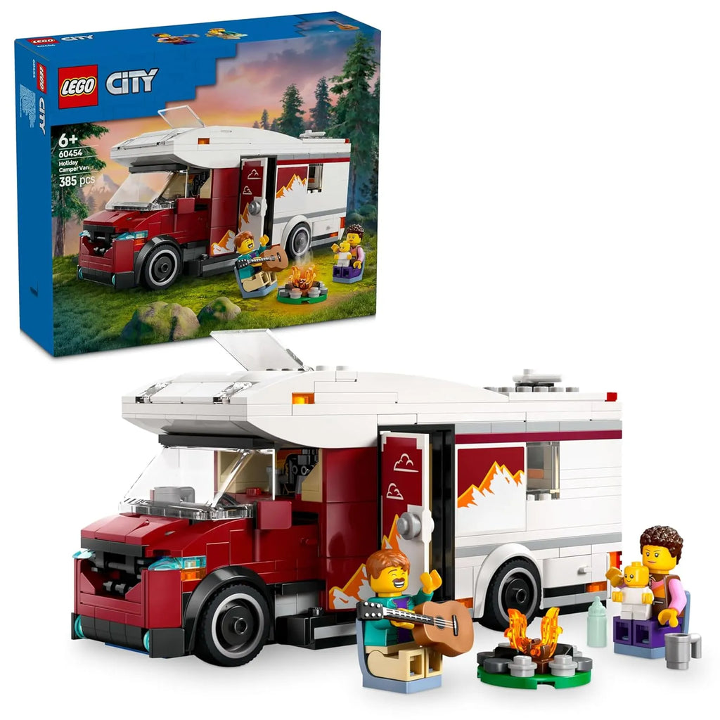 LEGO City Holiday Adventure Camper Van Toy Vehicle Set 60454 – Creative Building Blocks for Kids 6+ | Feature-Rich Family Camping Playset with Accessories, Minifigures, and Detailed Interior - Naivri