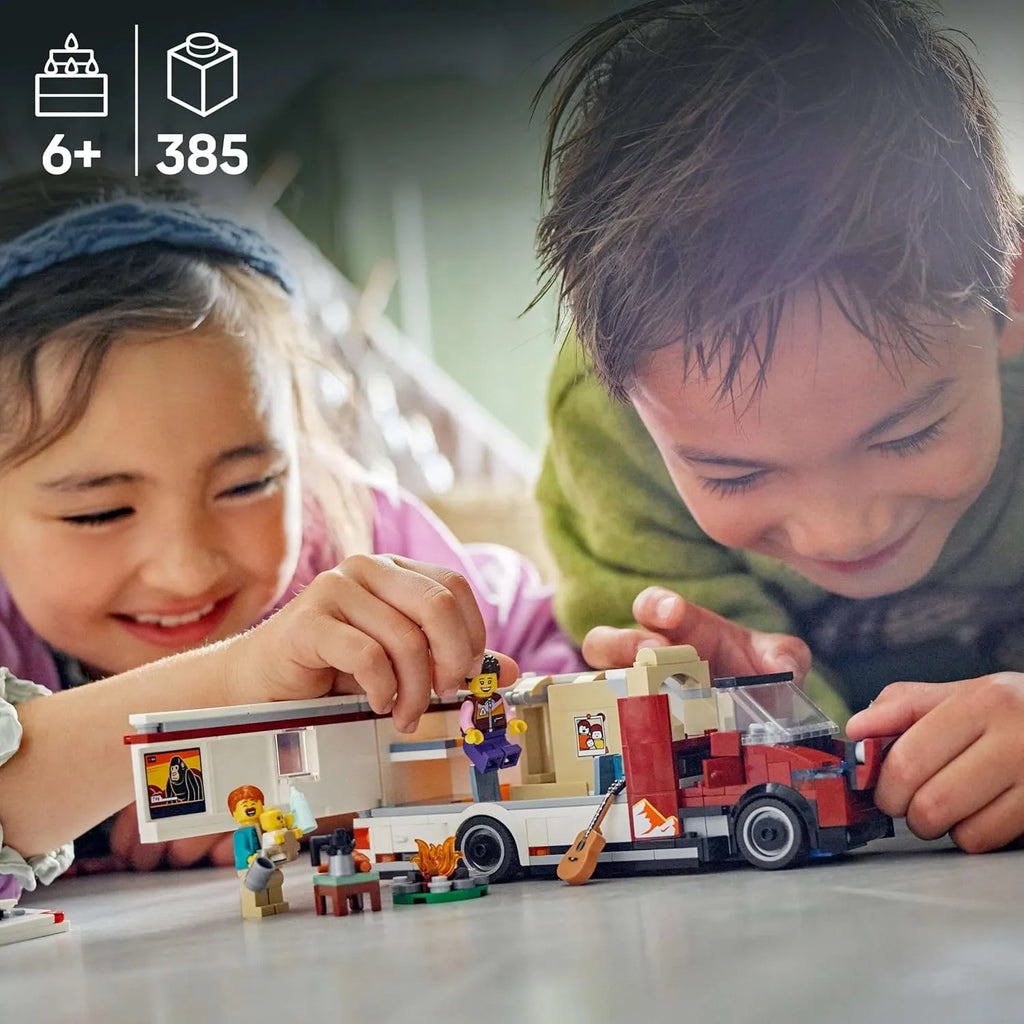 LEGO City Holiday Adventure Camper Van Toy Vehicle Set 60454 – Creative Building Blocks for Kids 6+ | Feature-Rich Family Camping Playset with Accessories, Minifigures, and Detailed Interior - Naivri