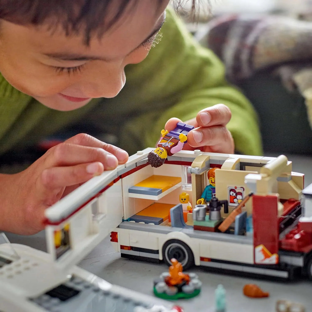 LEGO City Holiday Adventure Camper Van Toy Vehicle Set 60454 – Creative Building Blocks for Kids 6+ | Feature-Rich Family Camping Playset with Accessories, Minifigures, and Detailed Interior - Naivri