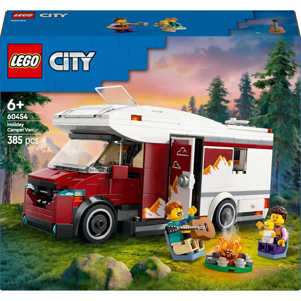 LEGO City Holiday Adventure Camper Van Toy Vehicle Set 60454 – Creative Building Blocks for Kids 6+ | Feature-Rich Family Camping Playset with Accessories, Minifigures, and Detailed Interior - Naivri