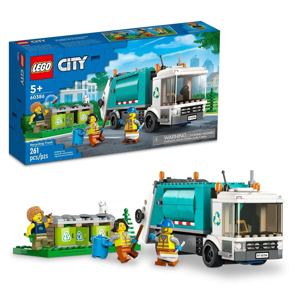 LEGO City Recycling Truck 60386 Building Toy Set | 261 Pieces | Environmental Learning Toy with Minifigures, Functional Recycling Center & Truck | STEM Building Blocks for Kids Age 5+ - Naivri
