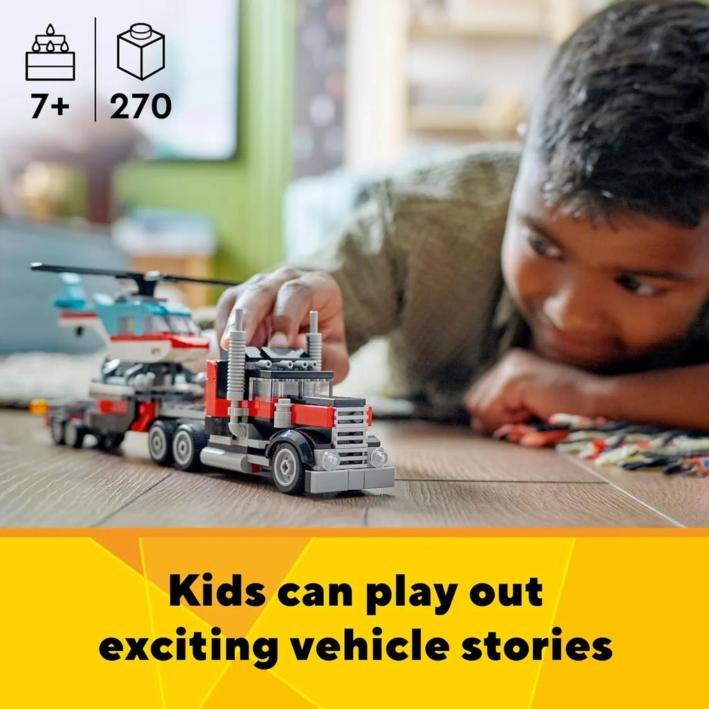 LEGO Creator 3-in-1 Flatbed Truck and Helicopter Building Toy for Kids - Naivri