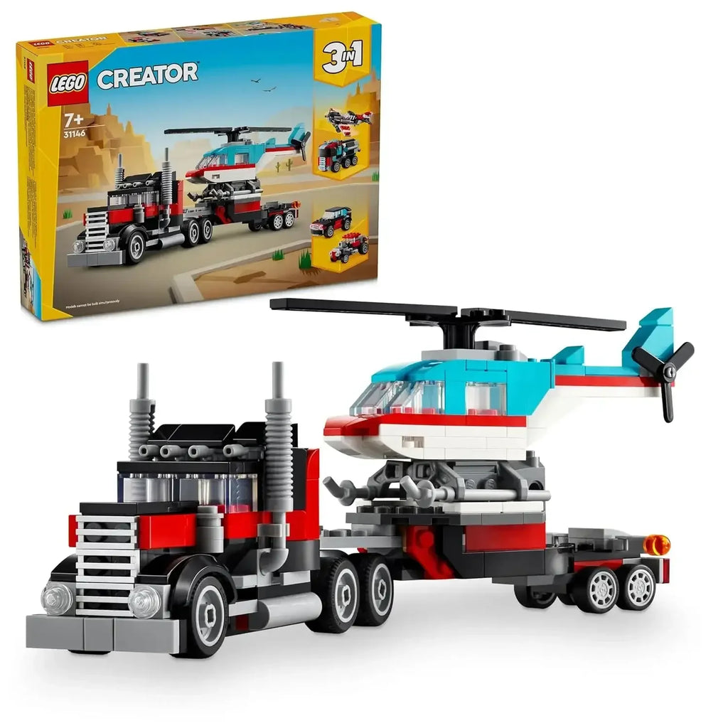 LEGO Creator 3-in-1 Flatbed Truck and Helicopter Building Toy for Kids - Naivri