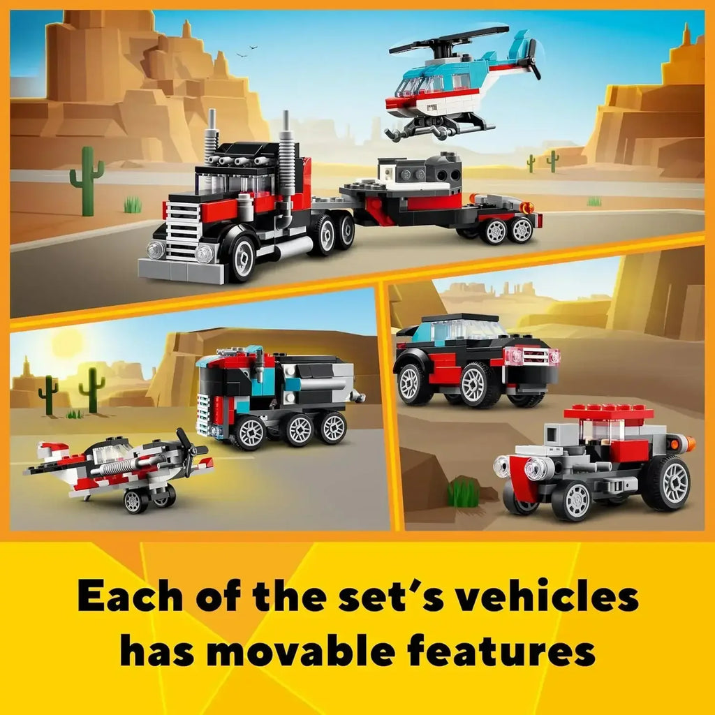 LEGO Creator 3-in-1 Flatbed Truck and Helicopter Building Toy for Kids - Naivri