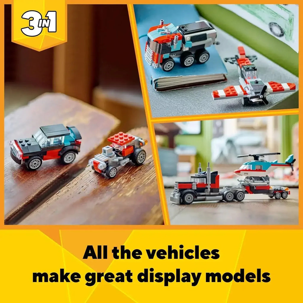 LEGO Creator 3-in-1 Flatbed Truck and Helicopter Building Toy for Kids - Naivri