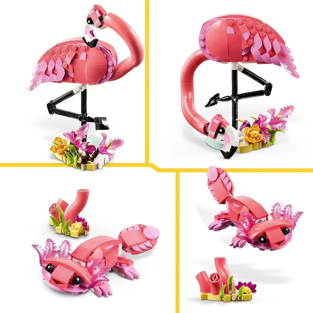 LEGO Creator 3in1 Wild Animals: Pink Flamingo Playset (31170) – Creative Building Blocks Toy for Kids 8+ | Build Flamingo, Cockatoo & Axolotl Models | Animal Toys for Boys and Girls - Naivri