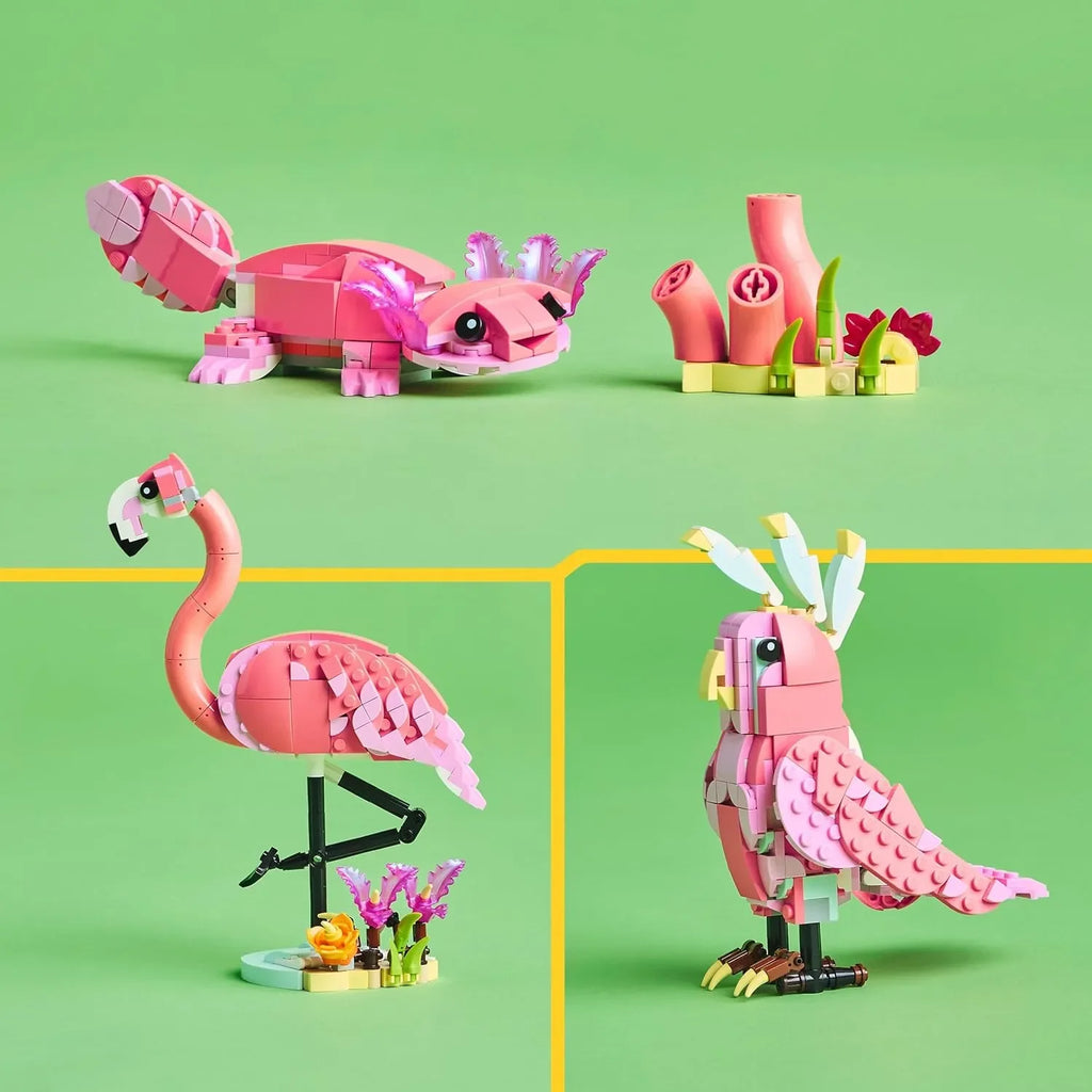 LEGO Creator 3in1 Wild Animals: Pink Flamingo Playset (31170) – Creative Building Blocks Toy for Kids 8+ | Build Flamingo, Cockatoo & Axolotl Models | Animal Toys for Boys and Girls - Naivri
