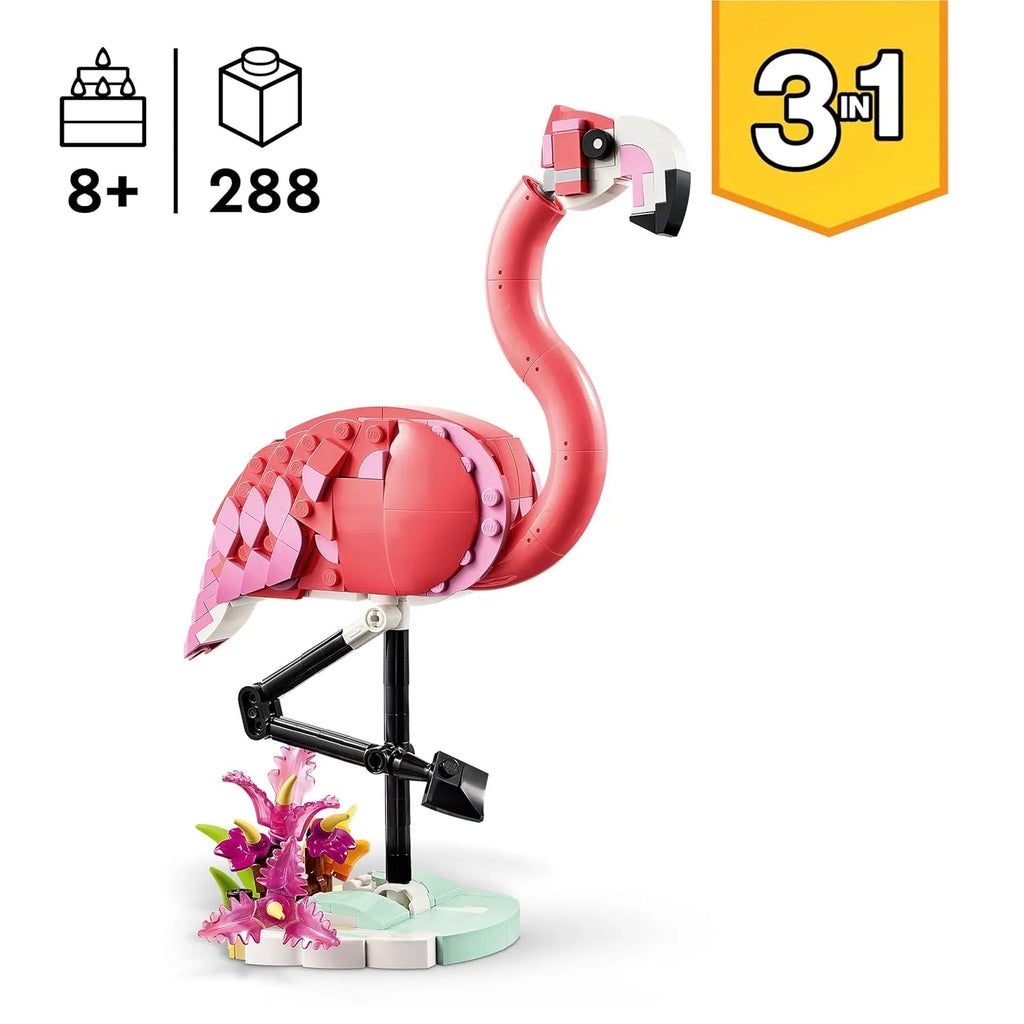 LEGO Creator 3in1 Wild Animals: Pink Flamingo Playset (31170) – Creative Building Blocks Toy for Kids 8+ | Build Flamingo, Cockatoo & Axolotl Models | Animal Toys for Boys and Girls - Naivri