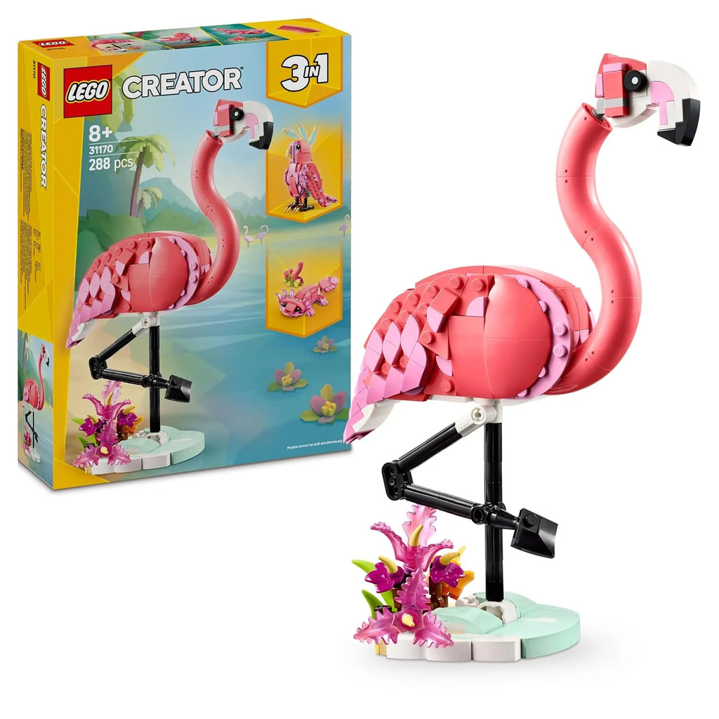 LEGO Creator 3in1 Wild Animals: Pink Flamingo Playset (31170) – Creative Building Blocks Toy for Kids 8+ | Build Flamingo, Cockatoo & Axolotl Models | Animal Toys for Boys and Girls - Naivri