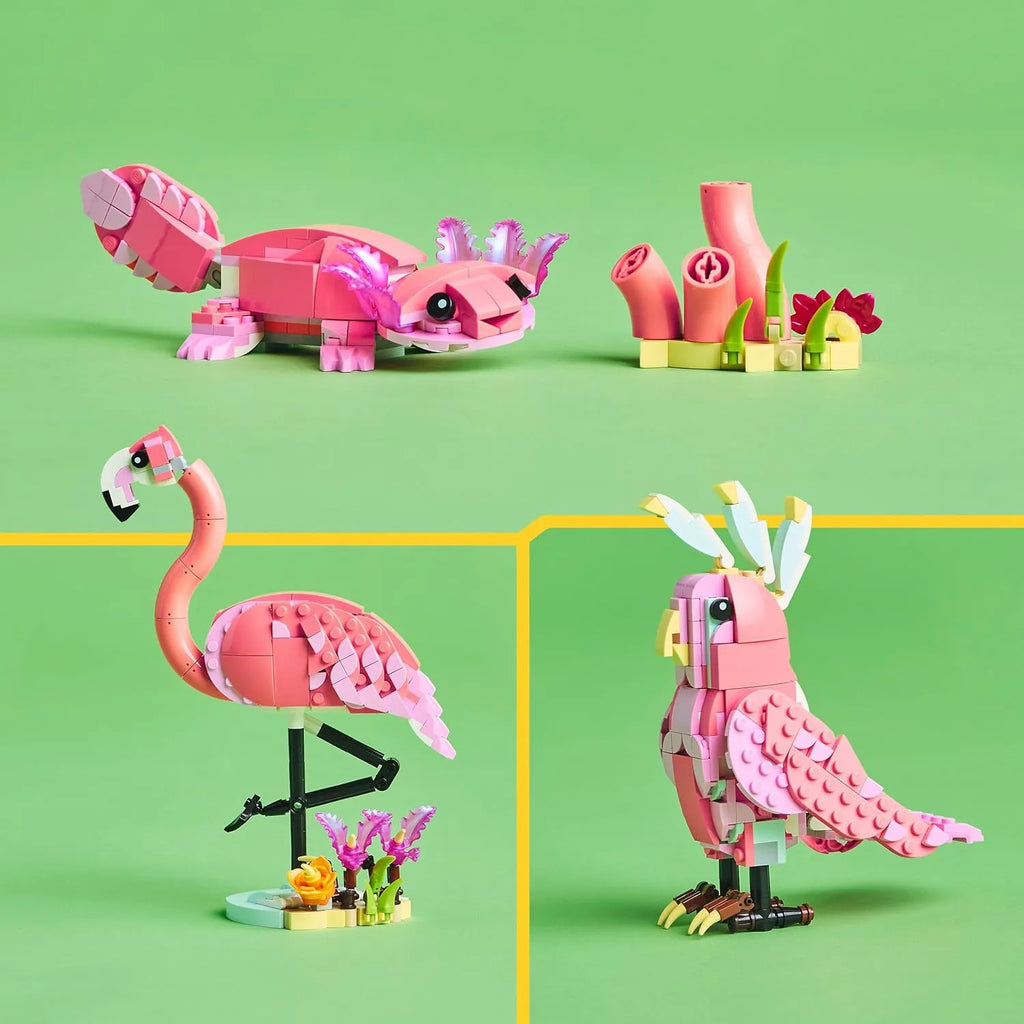 LEGO Creator 3in1 Wild Animals: Pink Flamingo Playset (31170) – Creative Building Blocks Toy for Kids 8+ | Build Flamingo, Cockatoo & Axolotl Models | Animal Toys for Boys and Girls - Naivri