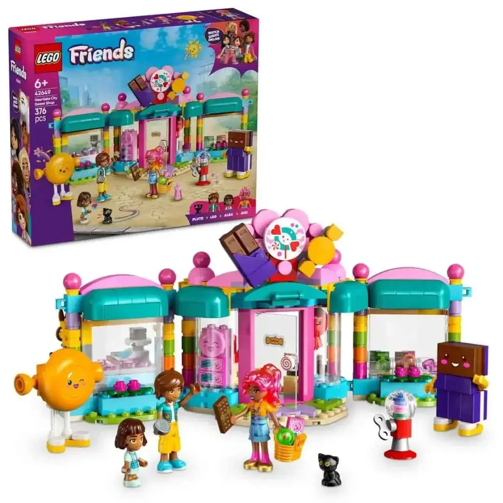 LEGO Friends 42649 Heartlake City Sweet Shop – Pretend Candy Store Building Set for Kids 6+, Includes Leo, Alba, Micro Doll, Cat Figure & Candy Accessories – Ideal Gift for Creative Play & Roleplaying Adventures - Naivri
