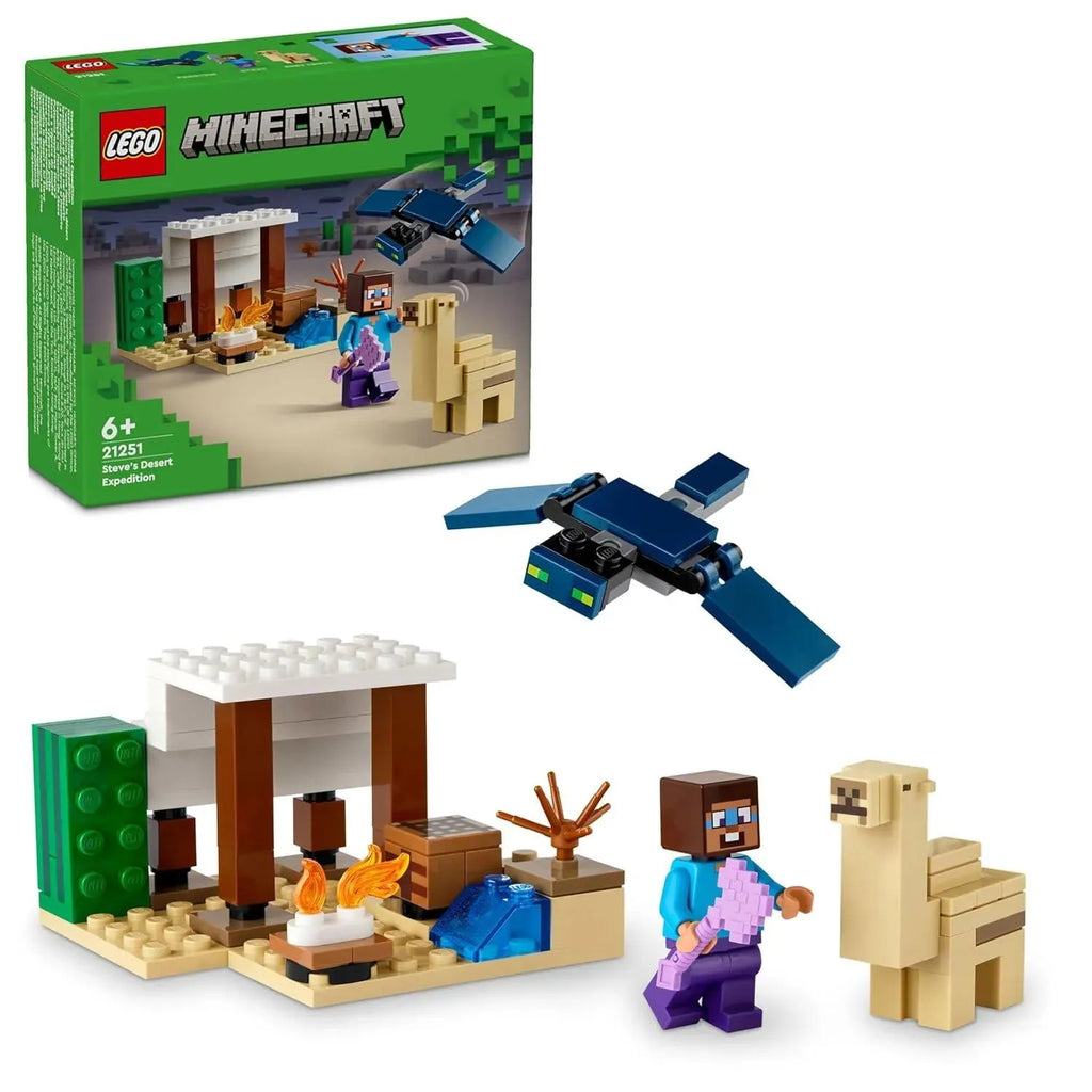 LEGO Minecraft 21251 Steve’s Desert Expedition – Creative Desert Biome Building Set for Kids Aged 6+, 75-Piece Construction Toy with Phantom, Baby Camel, Campfire & Shelter – Build & Play Minecraft Gift Set - Naivri
