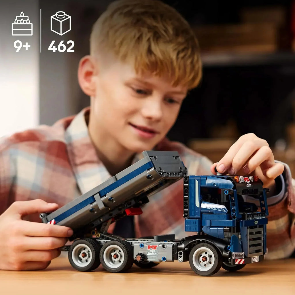 LEGO Technic Tipping Dump Truck Toy | Blue Construction Vehicle Set 42203 | STEM Building Toy for Kids 9+ | Engineering Gift for Boys and Girls - Naivri
