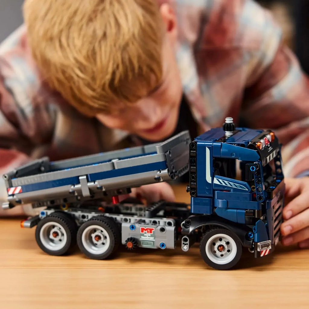 LEGO Technic Tipping Dump Truck Toy | Blue Construction Vehicle Set 42203 | STEM Building Toy for Kids 9+ | Engineering Gift for Boys and Girls - Naivri