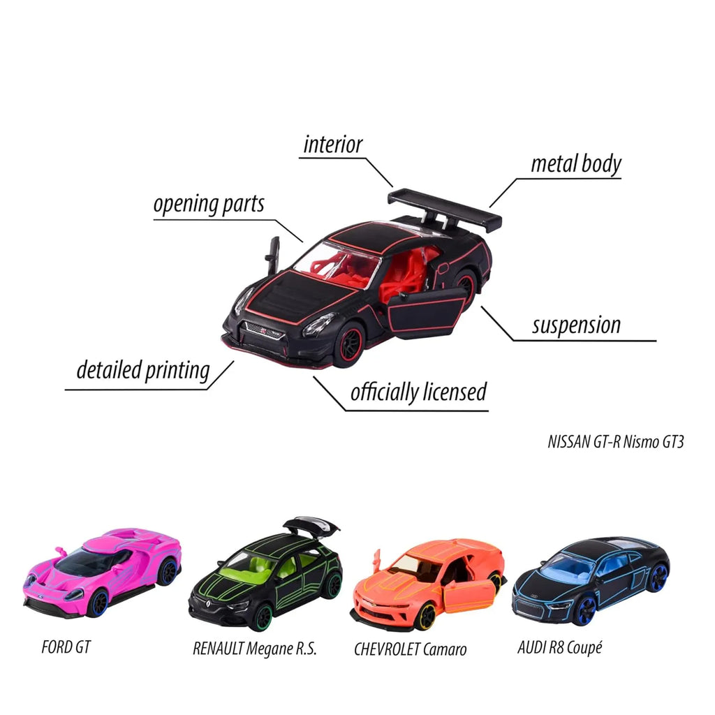 Majorette Light Racer Toy Car Set – 5 Die-Cast Cars (Multicolor, 7.5 cm Each, 1:64 Scale) with Rotating Wheels & Opening Parts – For Kids Aged 3 to 10 Years - Naivri