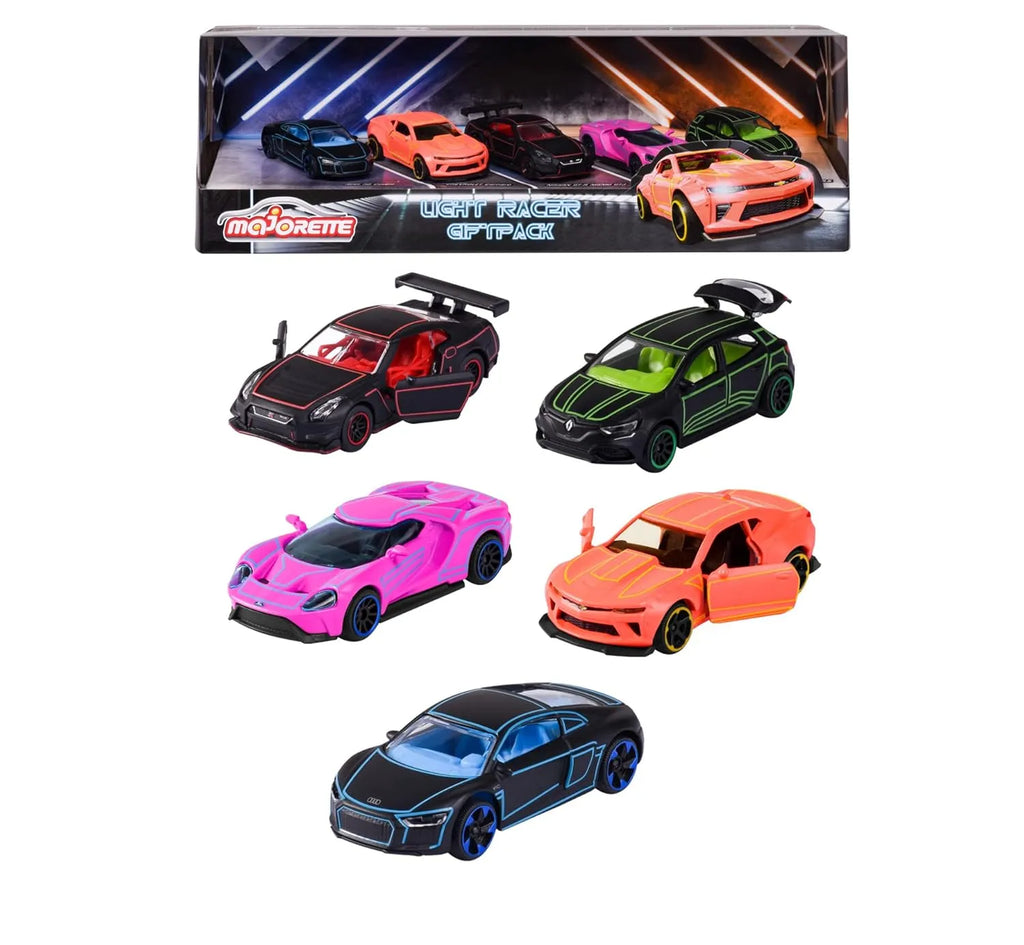 Majorette Light Racer Toy Car Set – 5 Die-Cast Cars (Multicolor, 7.5 cm Each, 1:64 Scale) with Rotating Wheels & Opening Parts – For Kids Aged 3 to 10 Years - Naivri