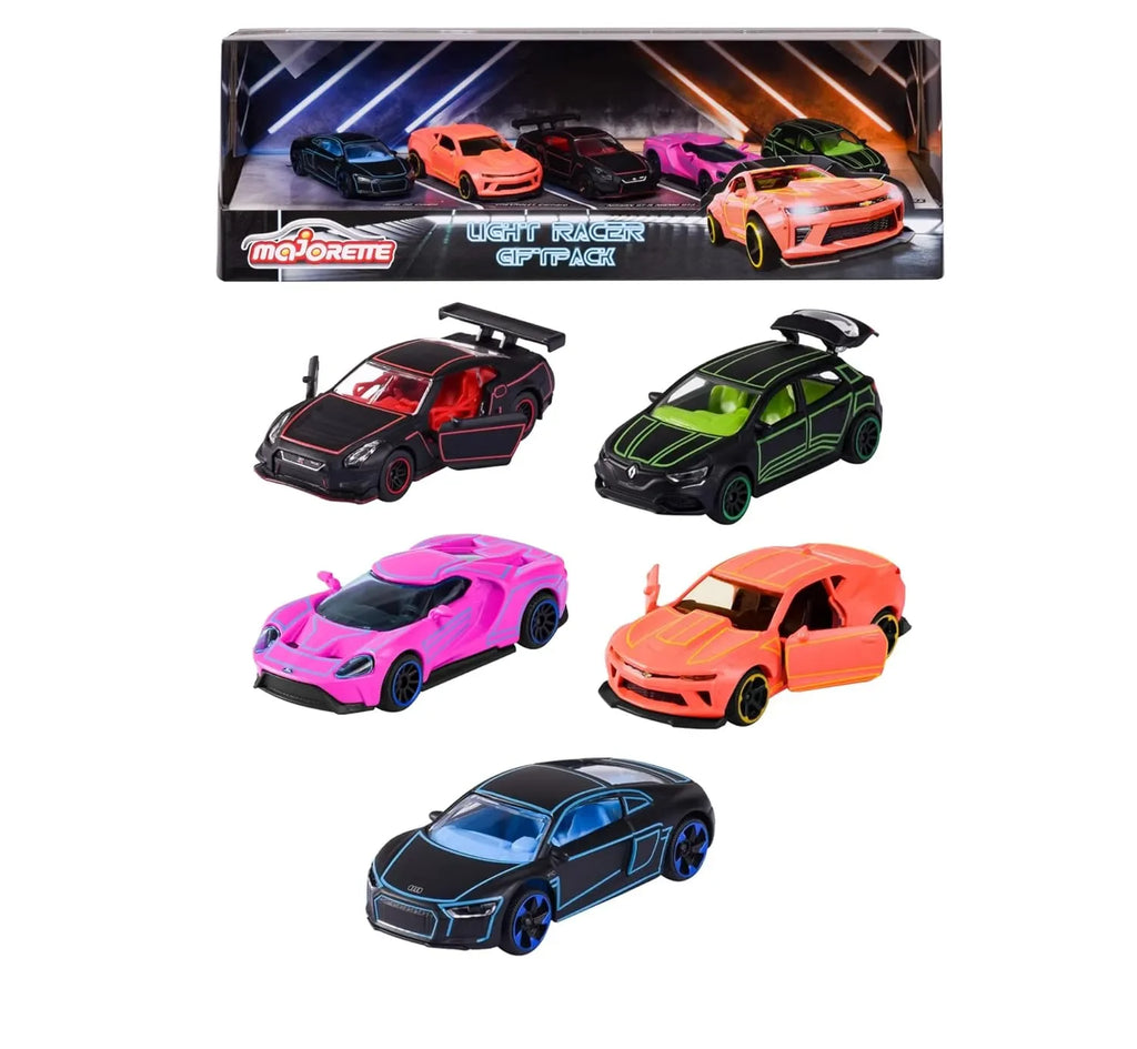 Majorette Light Racer Toy Car Set – 5 Die-Cast Cars (Multicolor, 7.5 cm Each, 1:64 Scale) with Rotating Wheels & Opening Parts – For Kids Aged 3 to 10 Years - Naivri
