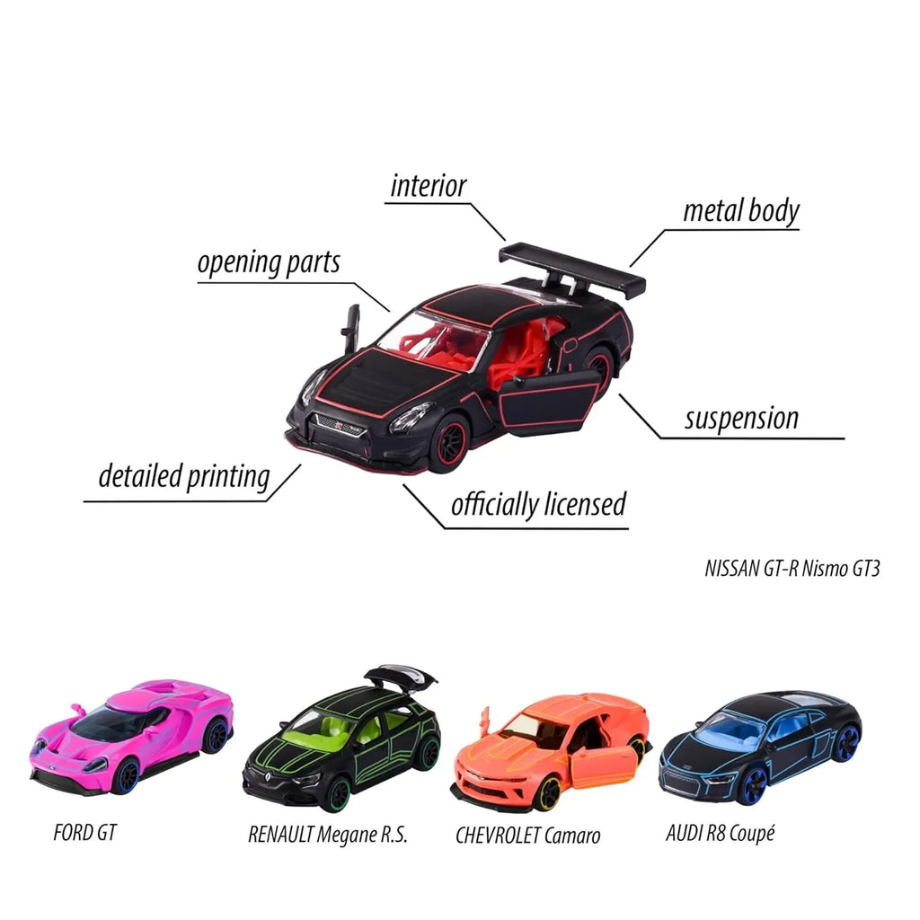 Majorette Light Racer Toy Car Set – 5 Die-Cast Cars (Multicolor, 7.5 cm Each, 1:64 Scale) with Rotating Wheels & Opening Parts – For Kids Aged 3 to 10 Years - Naivri