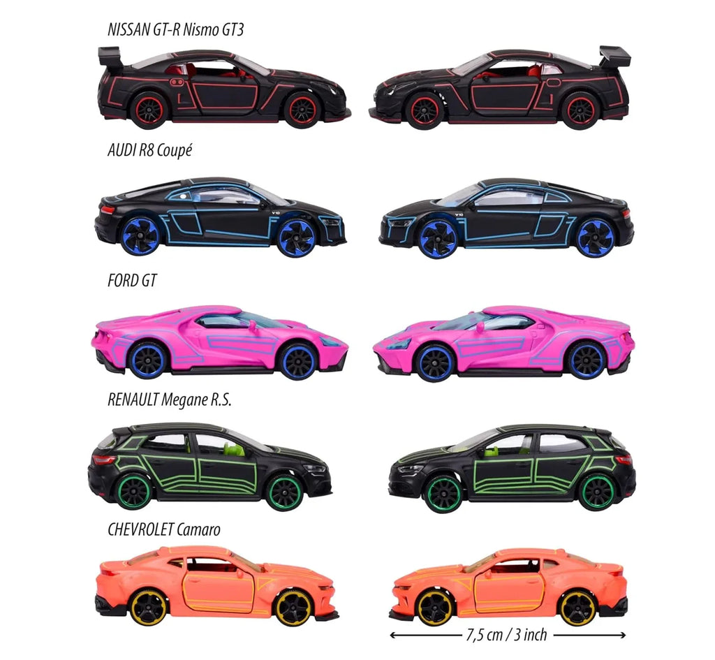 Majorette Light Racer Toy Car Set – 5 Die-Cast Cars (Multicolor, 7.5 cm Each, 1:64 Scale) with Rotating Wheels & Opening Parts – For Kids Aged 3 to 10 Years - Naivri