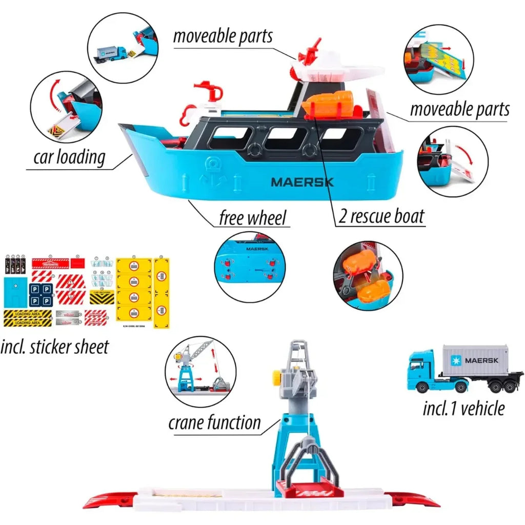 Majorette Logistic Freight Ship – Creatix Port Station with Floatable Maersk Container Ship | Interactive Playset for Ages 5+ - Naivri
