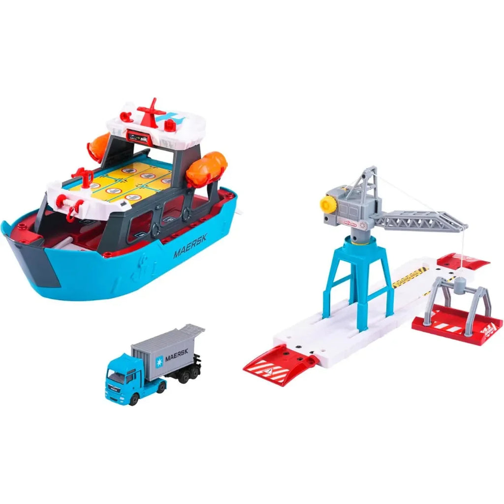 Majorette Logistic Freight Ship – Creatix Port Station with Floatable Maersk Container Ship | Interactive Playset for Ages 5+ - Naivri