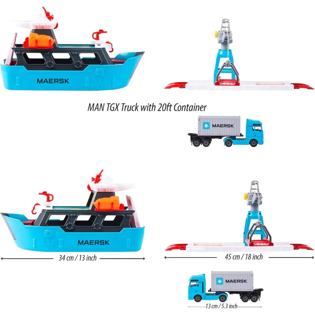 Majorette Logistic Freight Ship – Creatix Port Station with Floatable Maersk Container Ship | Interactive Playset for Ages 5+ - Naivri