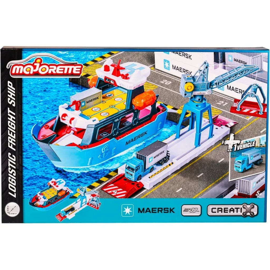 Majorette Logistic Freight Ship – Creatix Port Station with Floatable Maersk Container Ship | Interactive Playset for Ages 5+ - Naivri