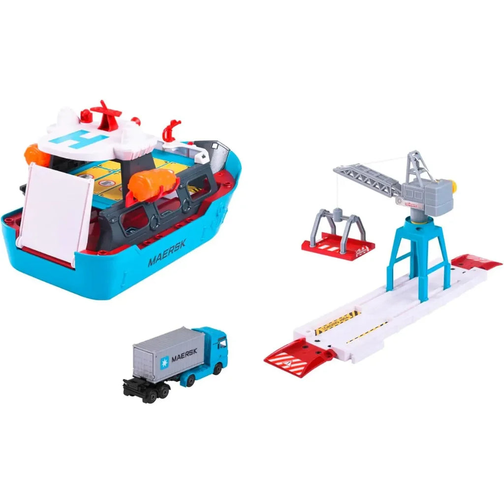 Majorette Logistic Freight Ship – Creatix Port Station with Floatable Maersk Container Ship | Interactive Playset for Ages 5+ - Naivri
