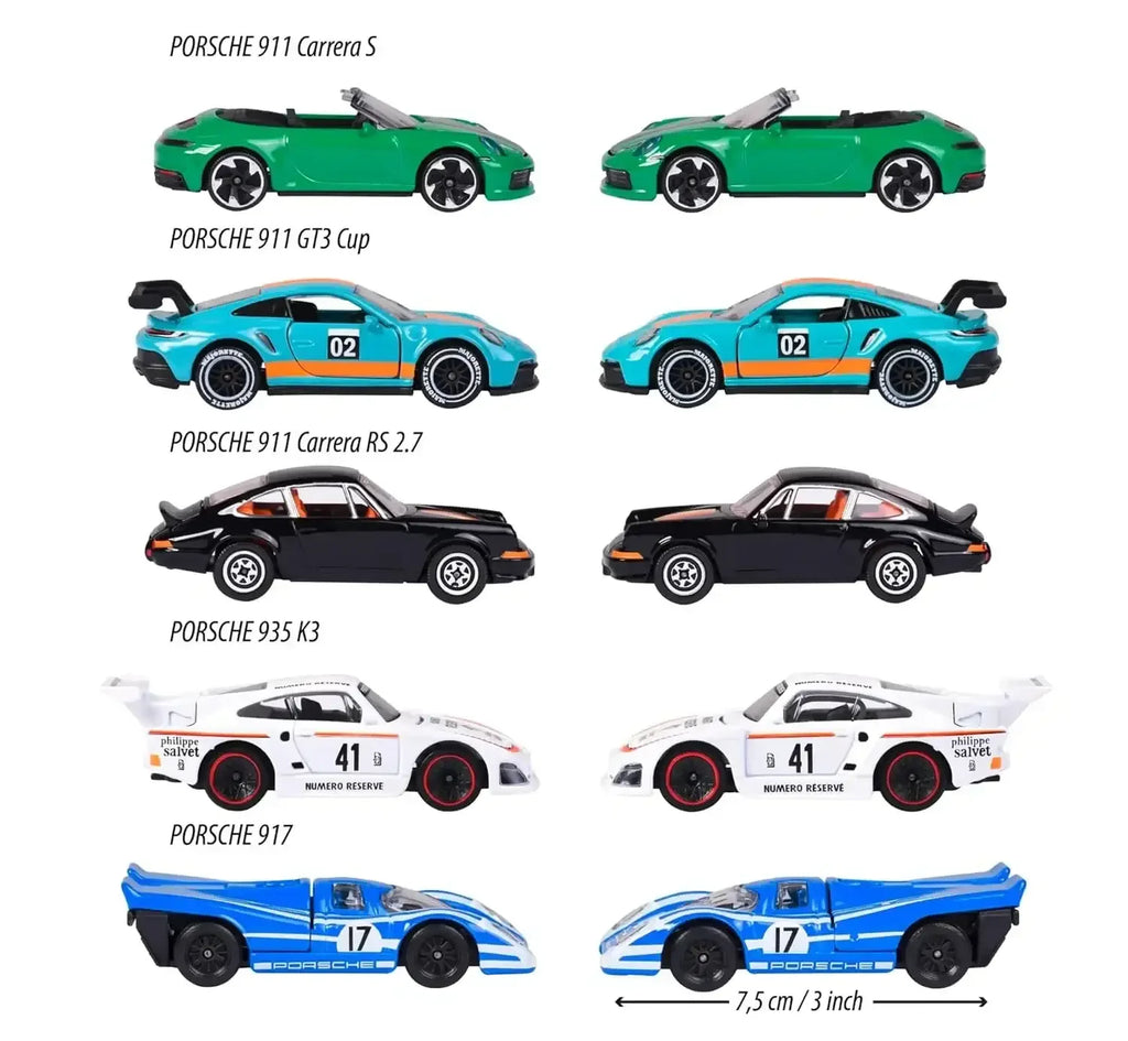 Majorette Porsche Edition Die-Cast Cars Collection Set – 5 Premium Racing Vehicles with Authentic Porsche Design, Opening Parts & Display Box – Scale Model Toys for Boys, Girls & Collectors Aged 3+ - Naivri