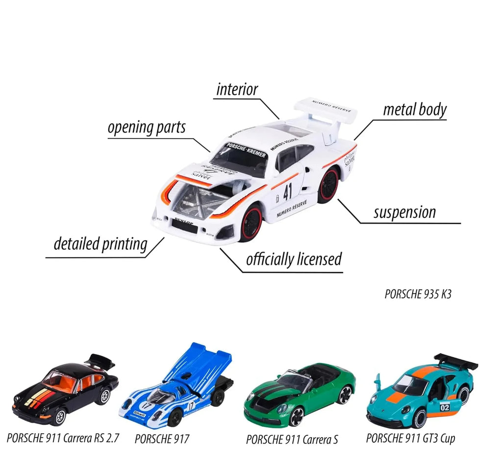 Majorette Porsche Edition Die-Cast Cars Collection Set – 5 Premium Racing Vehicles with Authentic Porsche Design, Opening Parts & Display Box – Scale Model Toys for Boys, Girls & Collectors Aged 3+ - Naivri