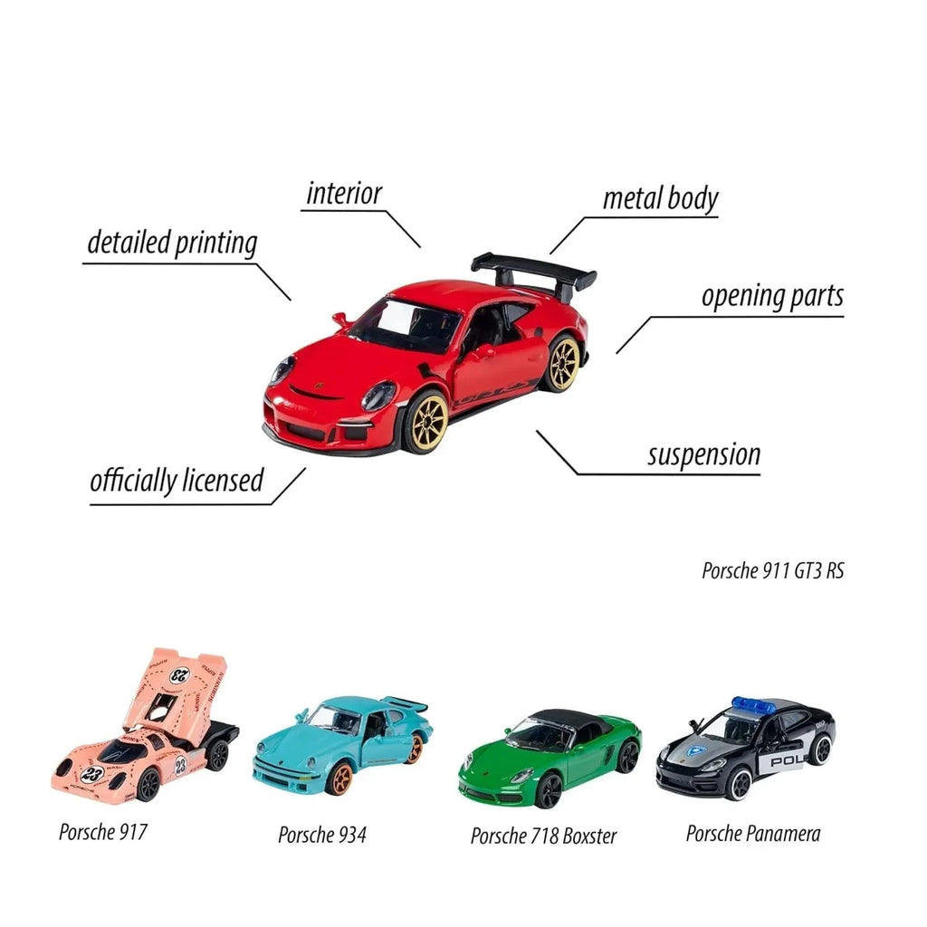 Majorette Porsche Gift Set – Colorful Racing Die-Cast Toy Cars with Rotating Wheels, Scale 1:64, Multicolor – Ideal for Car Fans, Collectors, Boys & Girls Aged 3+ - Naivri