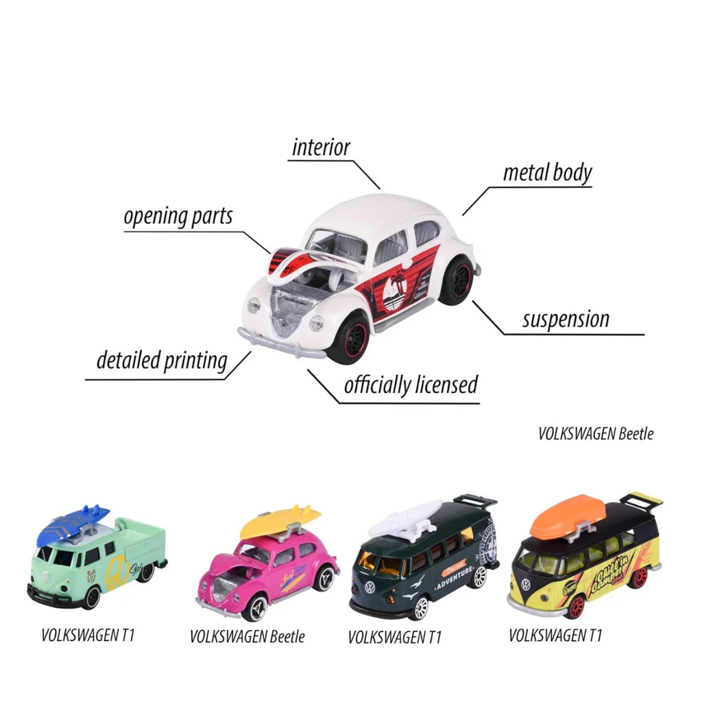 Majorette Volkswagen Gift Set – 5-Piece Diecast Cars with Rotating Wheels for Kids & Collectors - Naivri