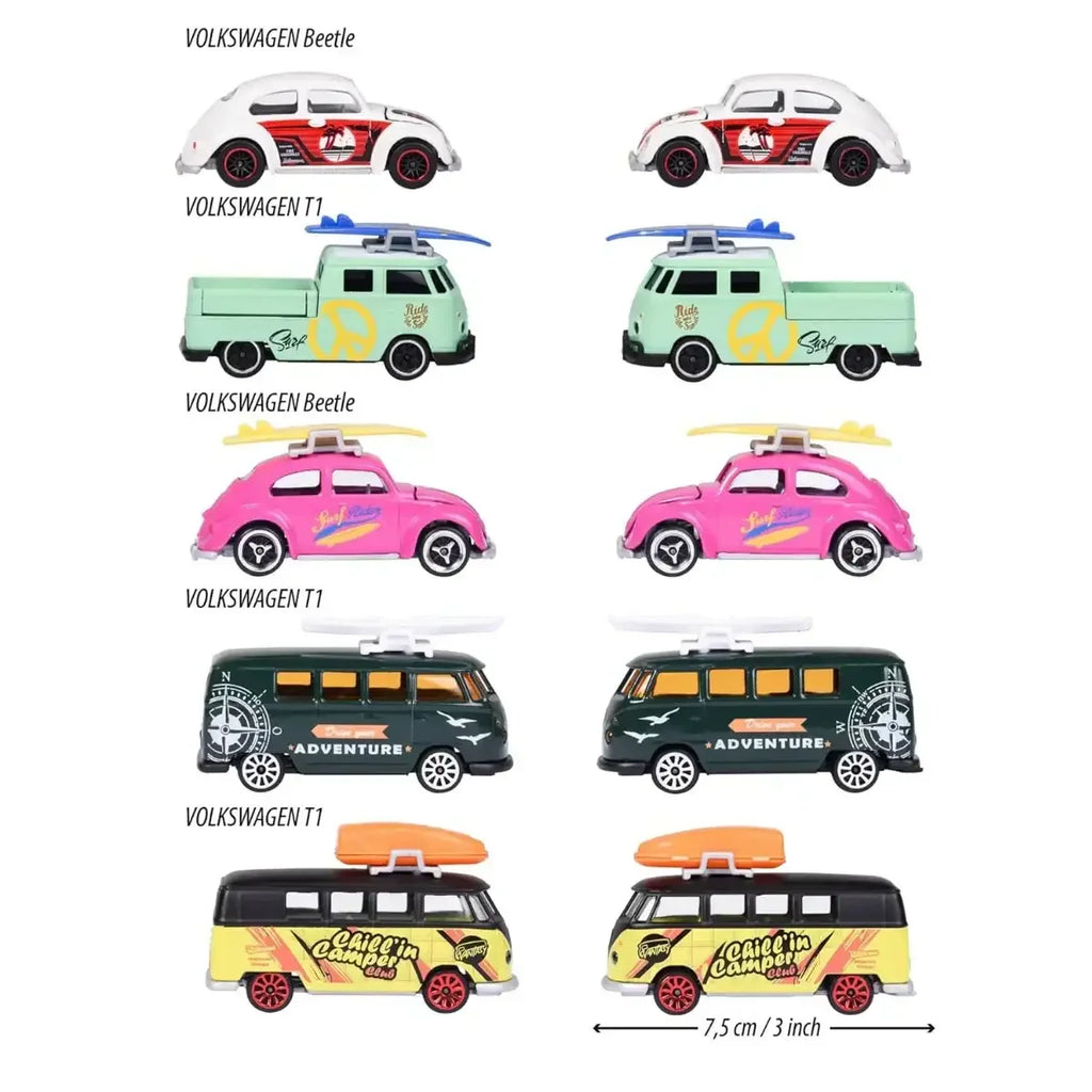 Majorette Volkswagen Gift Set – 5-Piece Diecast Cars with Rotating Wheels for Kids & Collectors - Naivri
