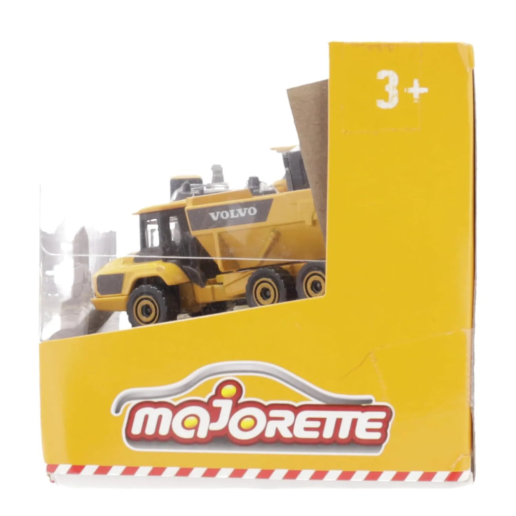 Majorette Volvo Construction Vehicle Toy Set of 4 - Excavator, Wheel Loader, Dump Truck, Articulated Hauler, Yellow - Naivri