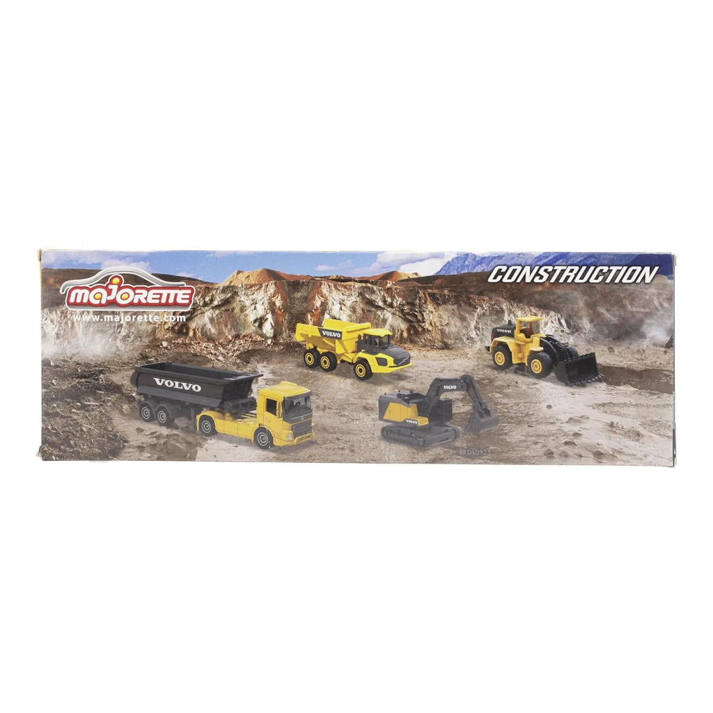 Majorette Volvo Construction Vehicle Toy Set of 4 - Excavator, Wheel Loader, Dump Truck, Articulated Hauler, Yellow - Naivri