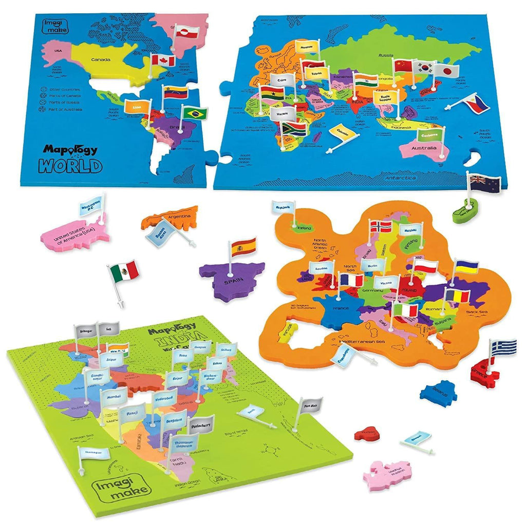 Mapology World & India with Flags & Capitals - Naivri