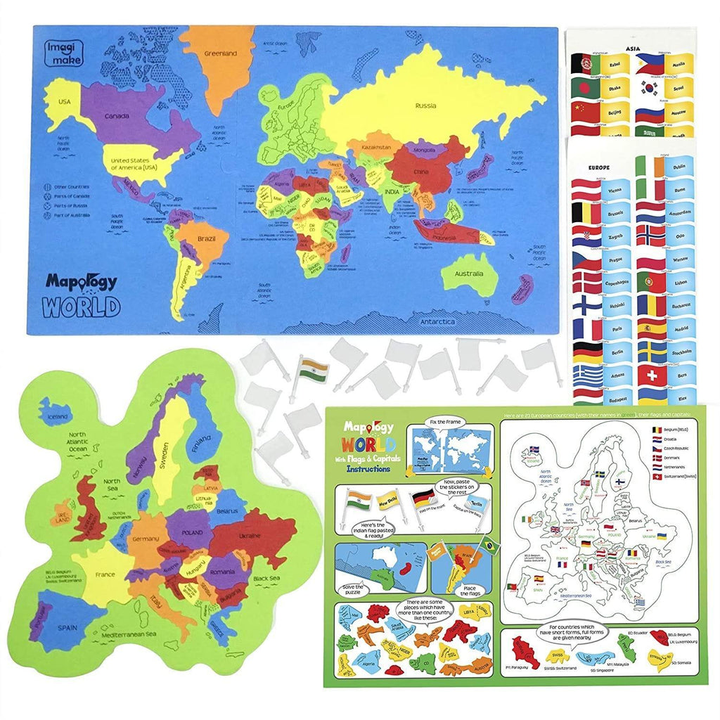 Mapology World & India with Flags & Capitals - Naivri