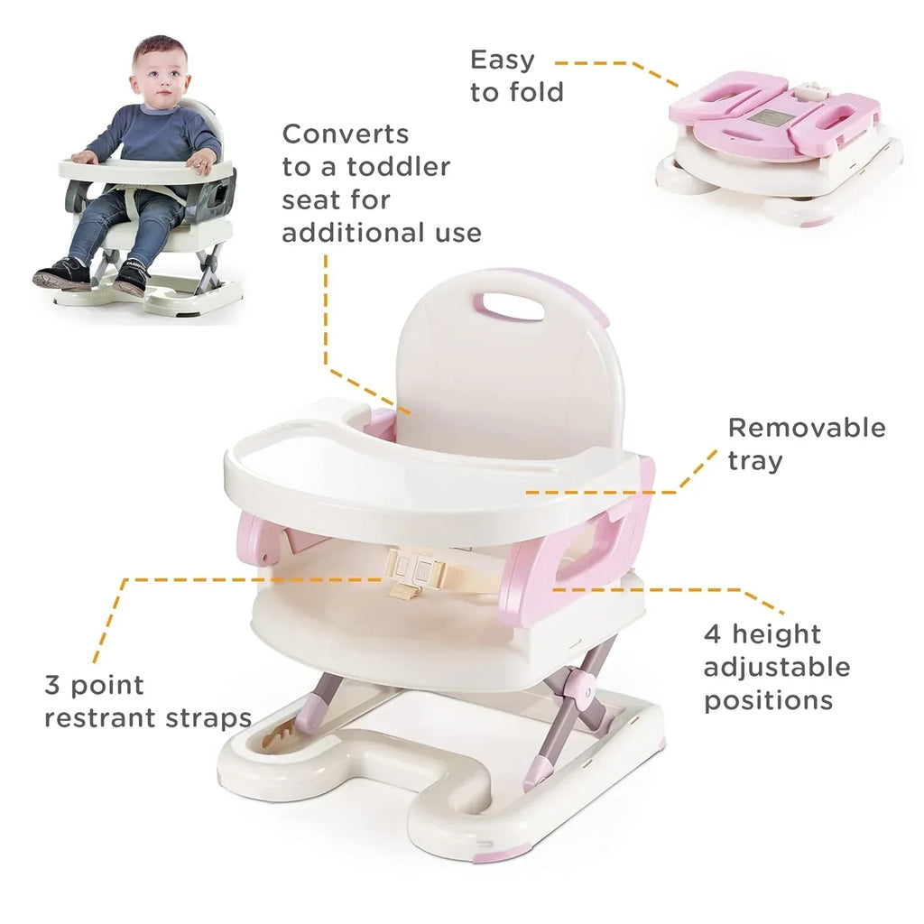 Mastela Booster to Toddler Seat – Pink | 2-in-1 Feeding and Booster Seat for 6 Months to 3 Years with Adjustable Height, Detachable Tray & Compact Foldable Design - Naivri