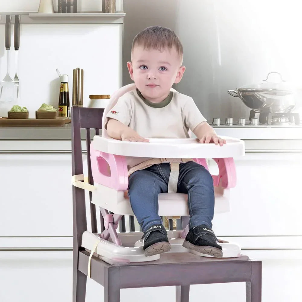 Mastela Booster to Toddler Seat – Pink | 2-in-1 Feeding and Booster Seat for 6 Months to 3 Years with Adjustable Height, Detachable Tray & Compact Foldable Design - Naivri