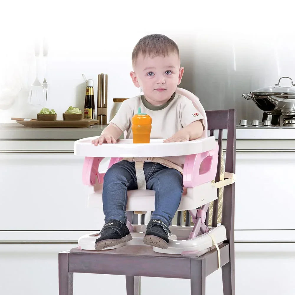 Mastela Booster to Toddler Seat – Pink | 2-in-1 Feeding and Booster Seat for 6 Months to 3 Years with Adjustable Height, Detachable Tray & Compact Foldable Design - Naivri