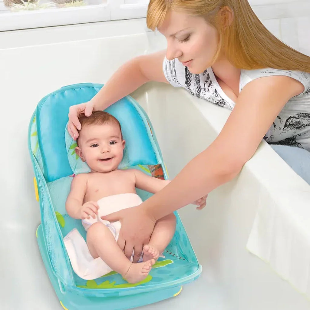 Mastela Deluxe Baby Bather – Green | Adjustable 3-Position Backrest, Foldable Design, Soft Mesh Fabric & Cradling Seat for Infant Bathing Support (0–12 Months) - Naivri
