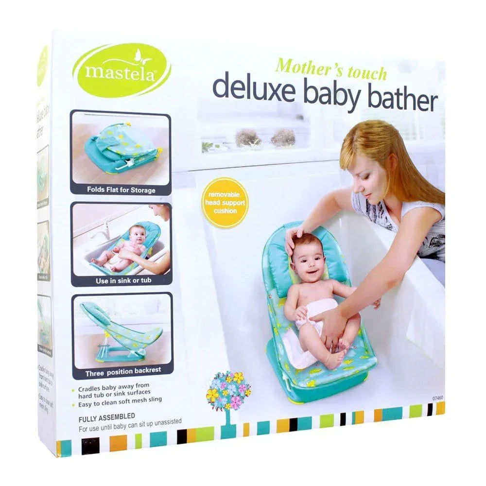 Mastela Deluxe Baby Bather – Green | Adjustable 3-Position Backrest, Foldable Design, Soft Mesh Fabric & Cradling Seat for Infant Bathing Support (0–12 Months) - Naivri