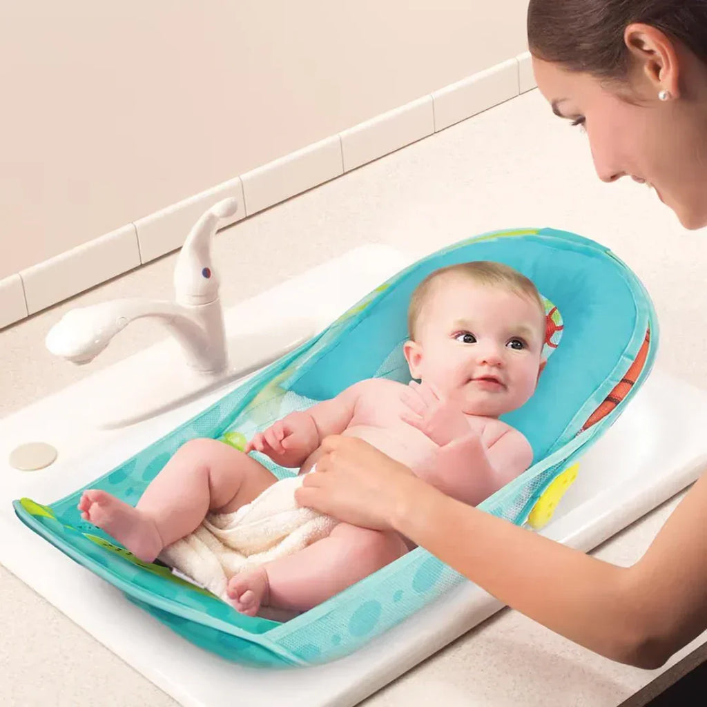 Mastela Deluxe Baby Bather – Green | Adjustable 3-Position Backrest, Foldable Design, Soft Mesh Fabric & Cradling Seat for Infant Bathing Support (0–12 Months) - Naivri