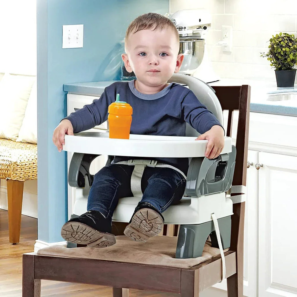 Mastela Folding Booster Seat – Grey (Model 7330) | Adjustable Height, 3-Point Safety Harness, Dishwasher-Safe Tray, Compact Folding Design for Infants 6M+ - Naivri