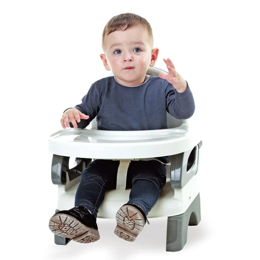 Mastela Folding Booster Seat – Grey (Model 7330) | Adjustable Height, 3-Point Safety Harness, Dishwasher-Safe Tray, Compact Folding Design for Infants 6M+ - Naivri
