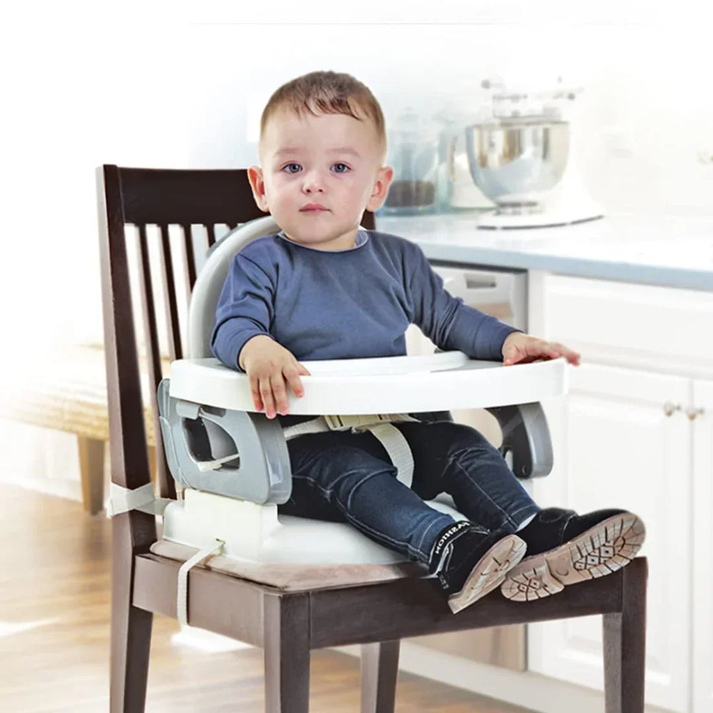 Mastela Folding Booster Seat – Grey (Model 7330) | Adjustable Height, 3-Point Safety Harness, Dishwasher-Safe Tray, Compact Folding Design for Infants 6M+ - Naivri