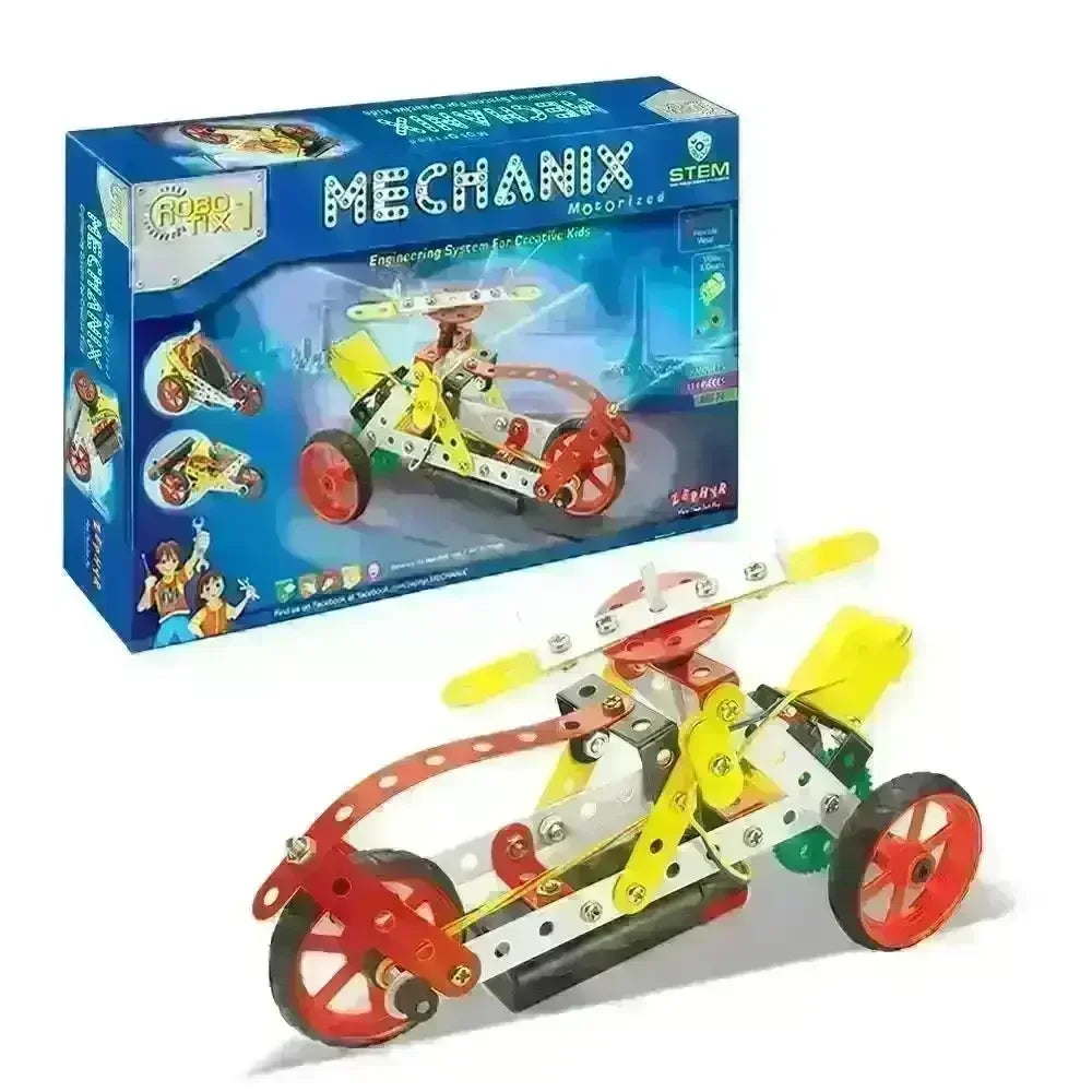 Mechanix Motorized Robotix-1 – DIY STEM Robotics Metal Construction Set with Gears and Motor | 8-in-1 Educational Building Kit for Kids Age 7+ - Naivri
