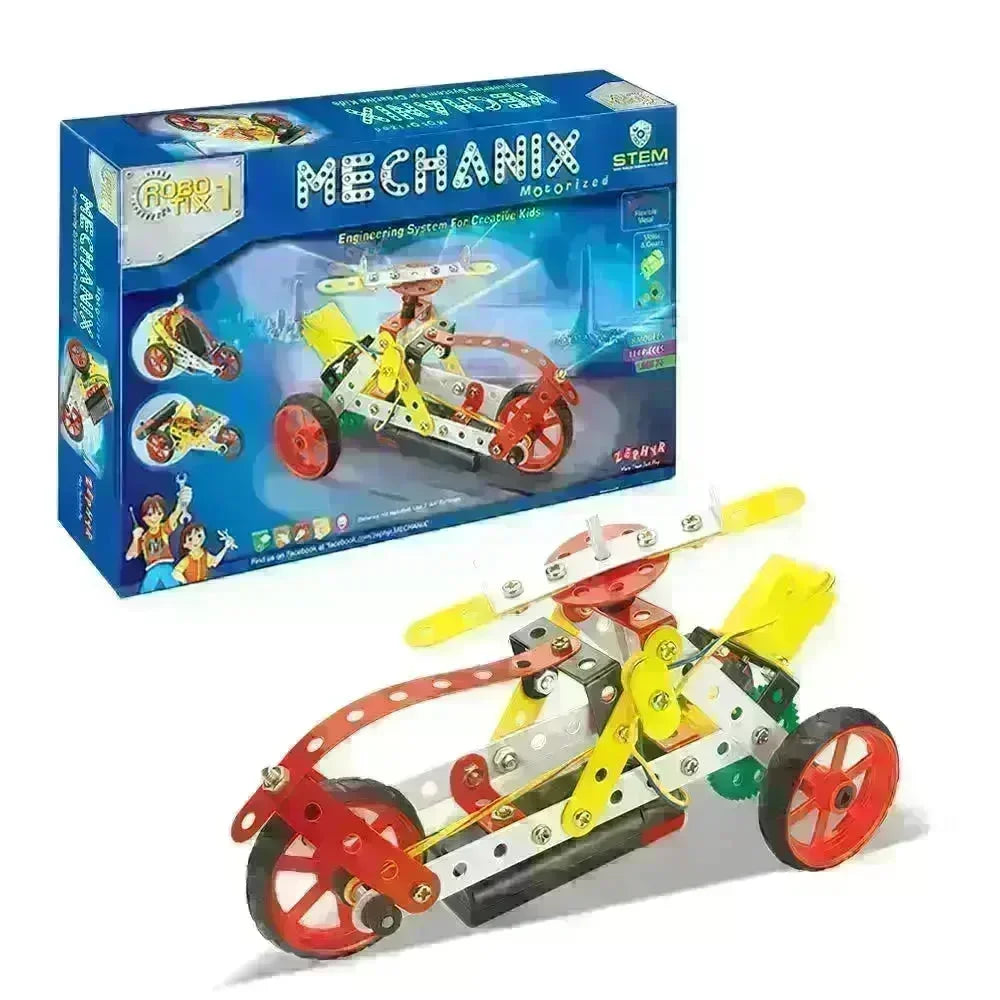 Mechanix Motorized Robotix-1 – DIY STEM Robotics Metal Construction Set with Gears and Motor | 8-in-1 Educational Building Kit for Kids Age 7+ - Naivri