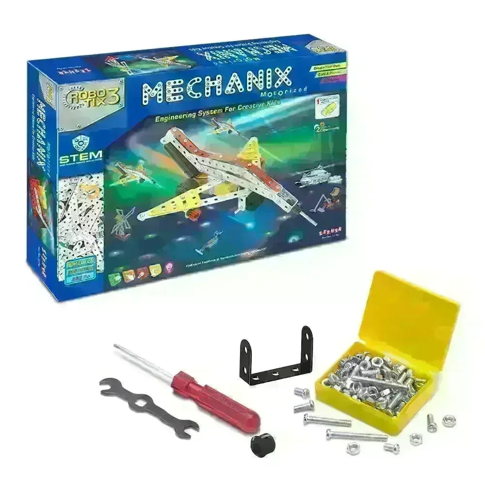 Mechanix Motorized Robotix 3 – DIY STEM Metal Construction Kit with Motors and Gears | Educational Robotics Set for Kids Age 7+ - Naivri