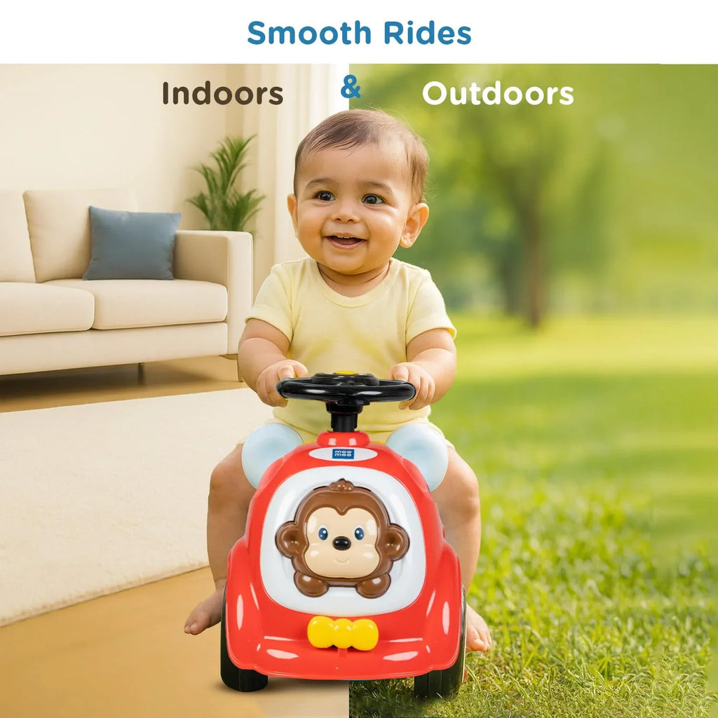 Mee Mee Safari Cruze Baby Ride-On Car – Lights, Music & Parental Handle for Kids 1–3 Years (Red) - Naivri